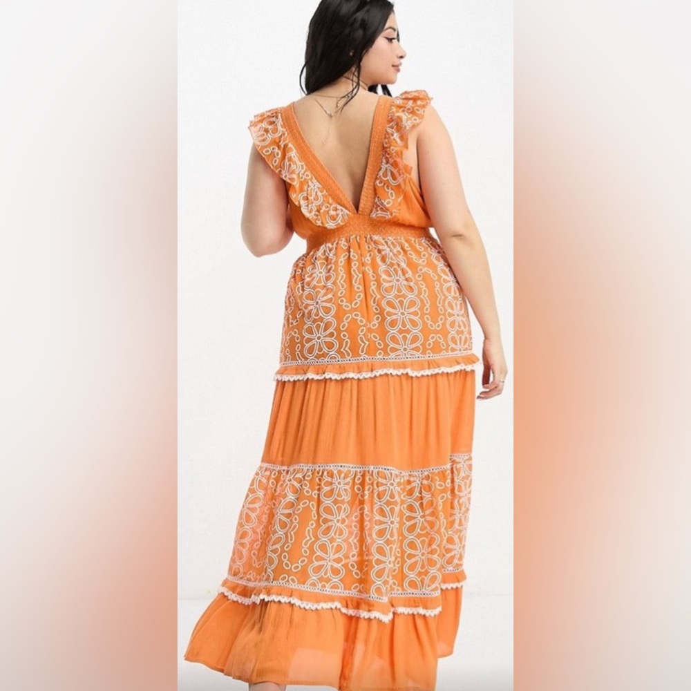 ASOS Orange Maxi Dress with White Embroidery - Picture 3 of 3